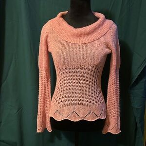 Chic Coral Knit Turtleneck Sweater